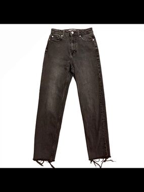 Zara Black High Rise Ankle Faded Straight Leg Denim Jeans Size 2 Fray